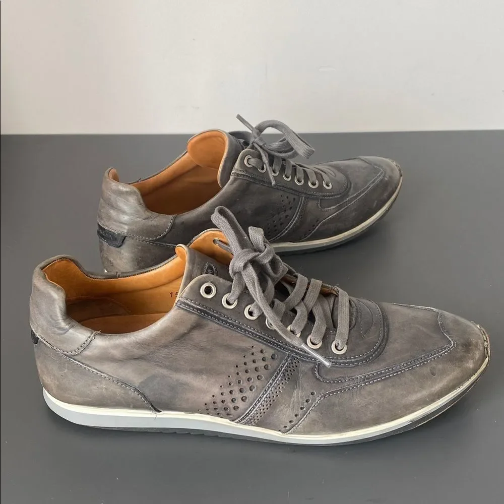 Magnanni Cristian Sneakers Distressed Gray Color Leather Lace-Up 9.5 Sleek
